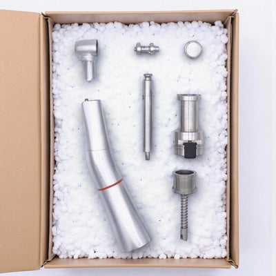 Winkelstück zerlegt und fertig für den Versand an Dentrotec